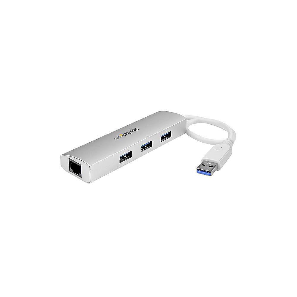Startech USB 3.0 HUB 3-Port Gigabit Ethernet Aluminium mobil silber/weiß, Startech, USB, 3.0, HUB, 3-Port, Gigabit, Ethernet, Aluminium, mobil, silber/weiß