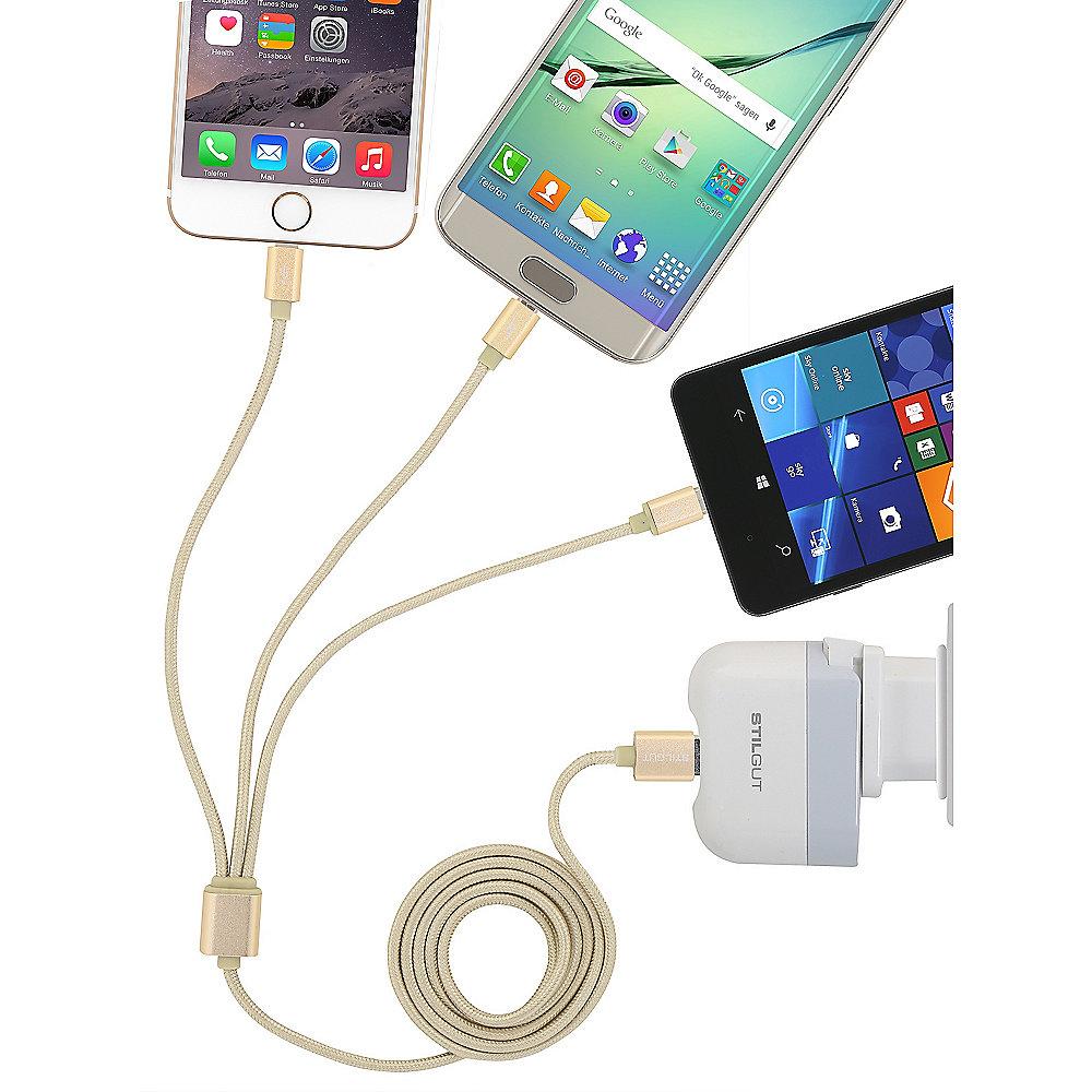 StilGut Ladekabel Magic Trio (USB-C, Lightning, Micro-USB), gold