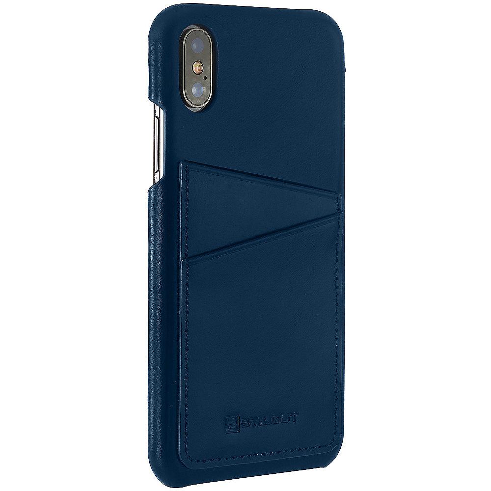 StilGut Leder Cover mit 2 Kartenfächern für Apple iPhone XS/ X d. blau B078BQV4