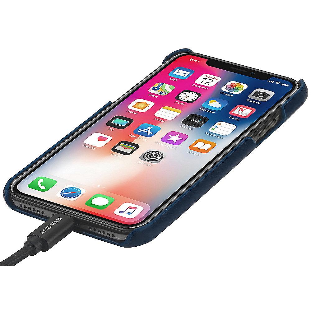 StilGut Leder Cover mit 2 Kartenfächern für Apple iPhone XS/ X d. blau B078BQV4