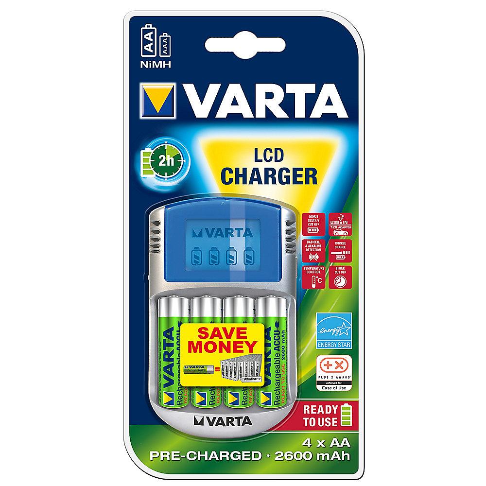 VARTA LCD Charger inkl. 4x Akku Mignon AA (2600 mAh) & USB