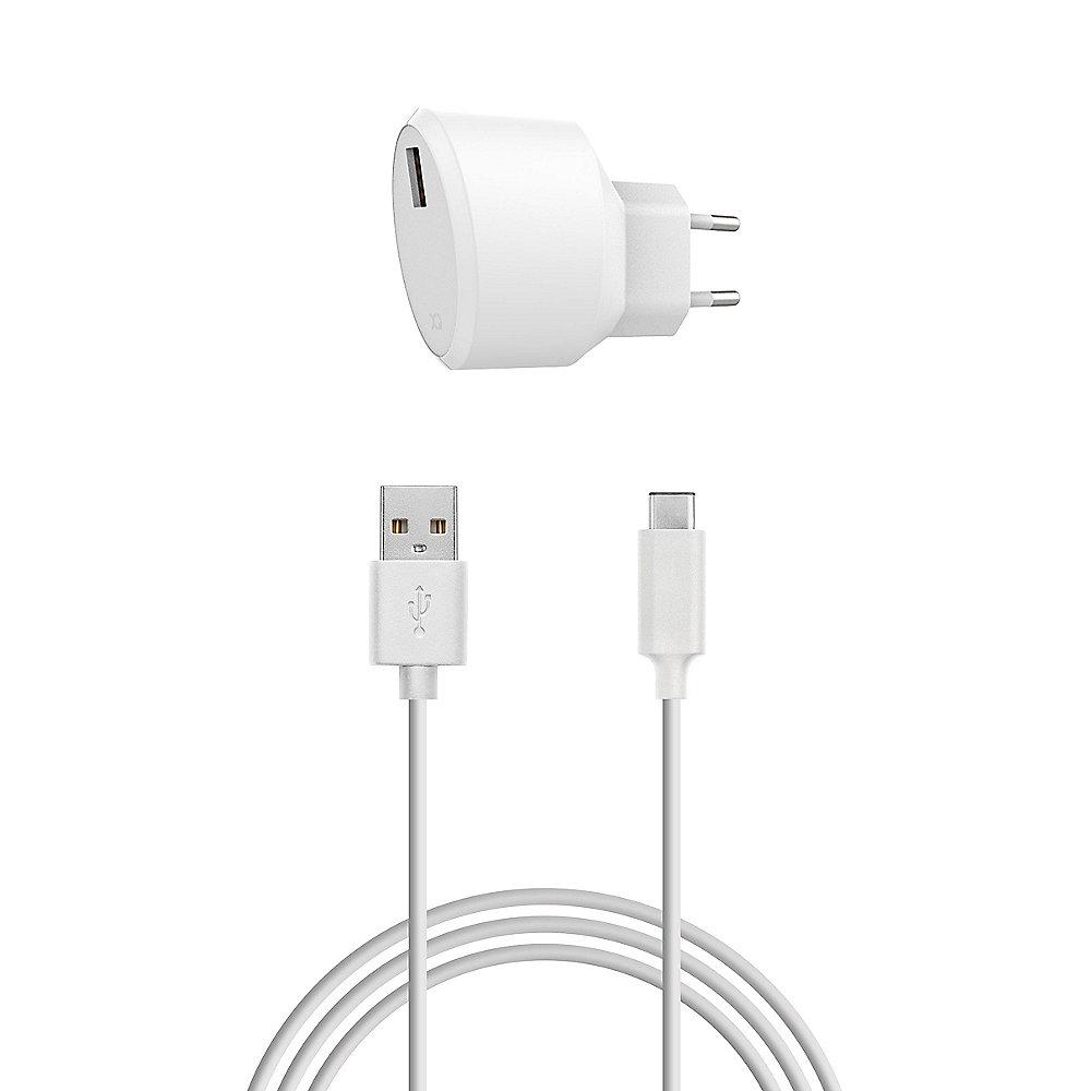 xqisit Reiselader 2,1A Single USB inkl. USB-C Kabel weiß