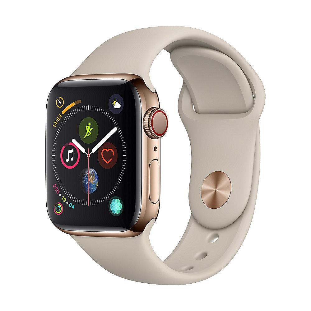 Apple Watch Series 4 LTE 40mm Edelstahlgehäuse Gold mit Sportarmband Stein, Apple, Watch, Series, 4, LTE, 40mm, Edelstahlgehäuse, Gold, Sportarmband, Stein