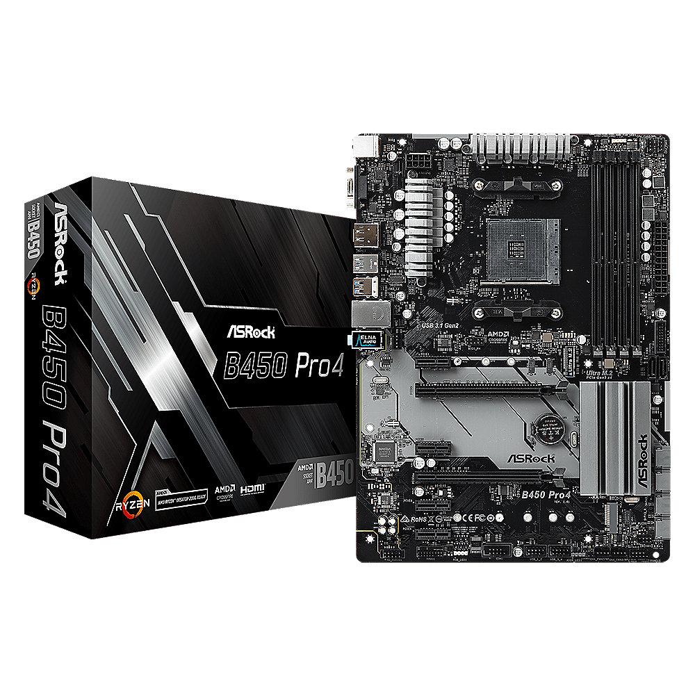 ASRock B450 Pro4 AM4 ATX Mainboard M.2/DP/HDMI/VGA/USB3.1(Gen2)