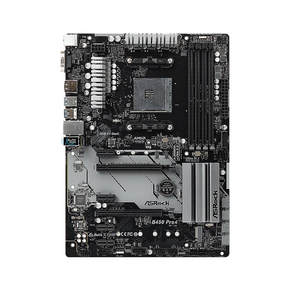 ASRock B450 Pro4 AM4 ATX Mainboard M.2/DP/HDMI/VGA/USB3.1(Gen2), ASRock, B450, Pro4, AM4, ATX, Mainboard, M.2/DP/HDMI/VGA/USB3.1, Gen2,