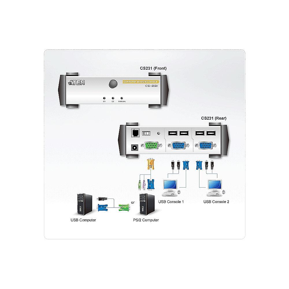 Aten CS231 KVM Switch VGA/USB2.0, Aten, CS231, KVM, Switch, VGA/USB2.0