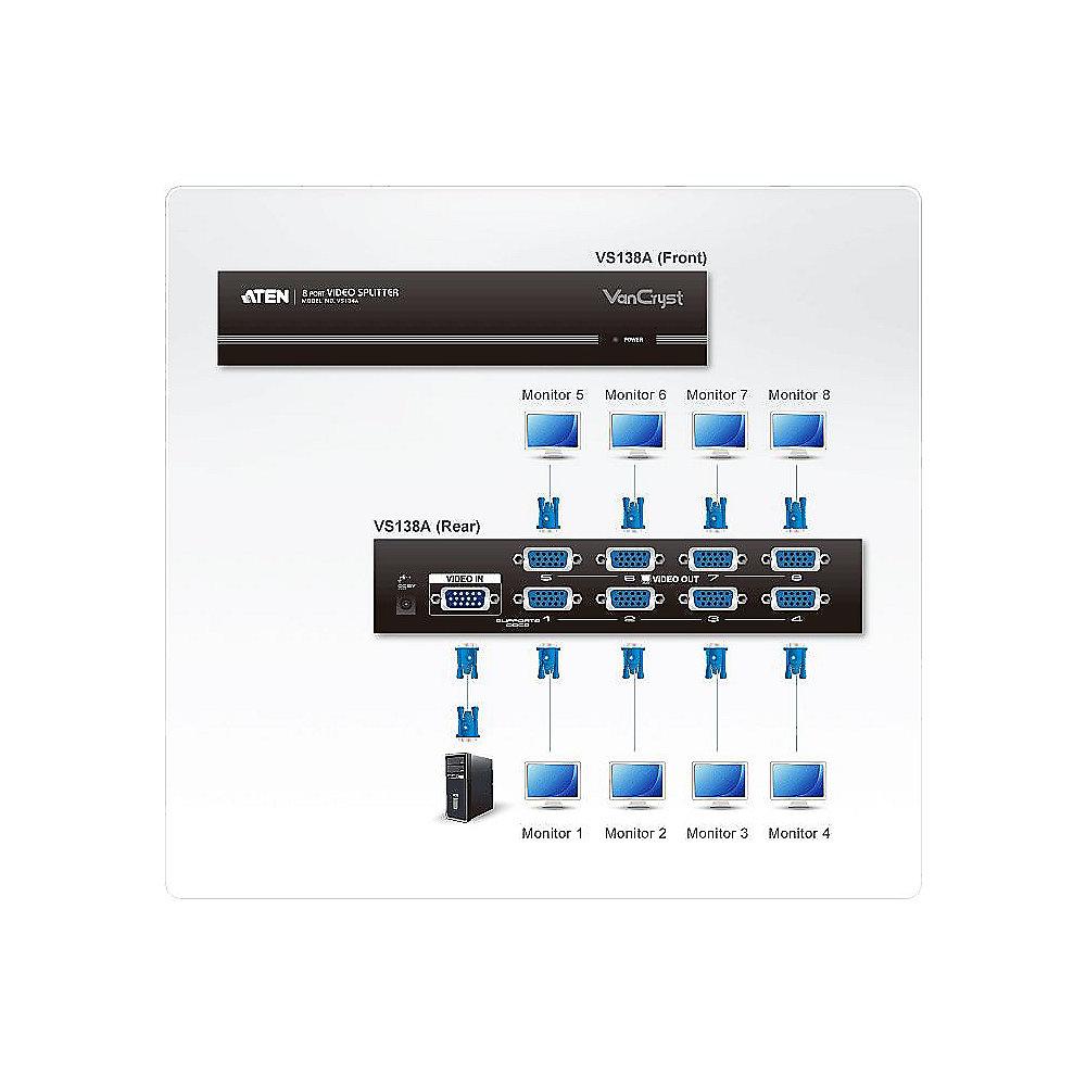 Aten VS138A 8-Port VGA Video Splitter (450 MHz), Aten, VS138A, 8-Port, VGA, Video, Splitter, 450, MHz,