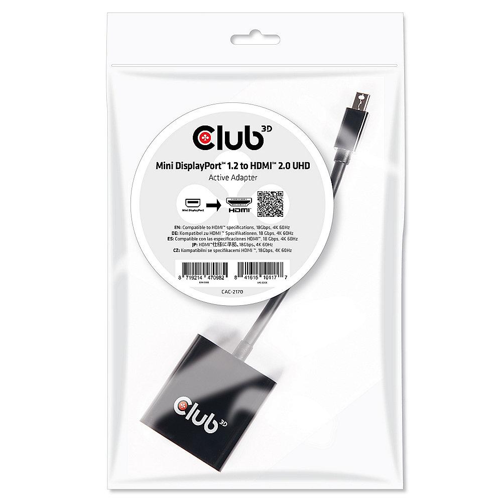 Club 3D DisplayPort 1.2 Adapter mDP zu HDMI 2.0 aktiv UHD 4K60Hz CAC-2170