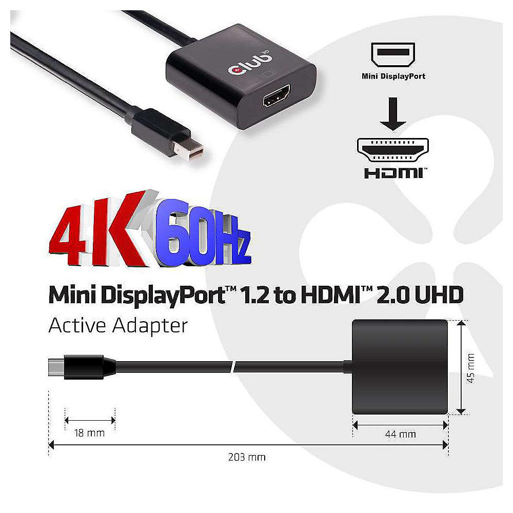 Club 3D DisplayPort 1.2 Adapter mDP zu HDMI 2.0 aktiv UHD 4K60Hz CAC-2170