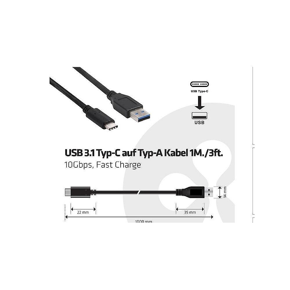 Club 3D USB 3.1 Kabel 1m Typ-C zu Typ-A Power Delivery 60W schwarz CAC-1523, Club, 3D, USB, 3.1, Kabel, 1m, Typ-C, Typ-A, Power, Delivery, 60W, schwarz, CAC-1523
