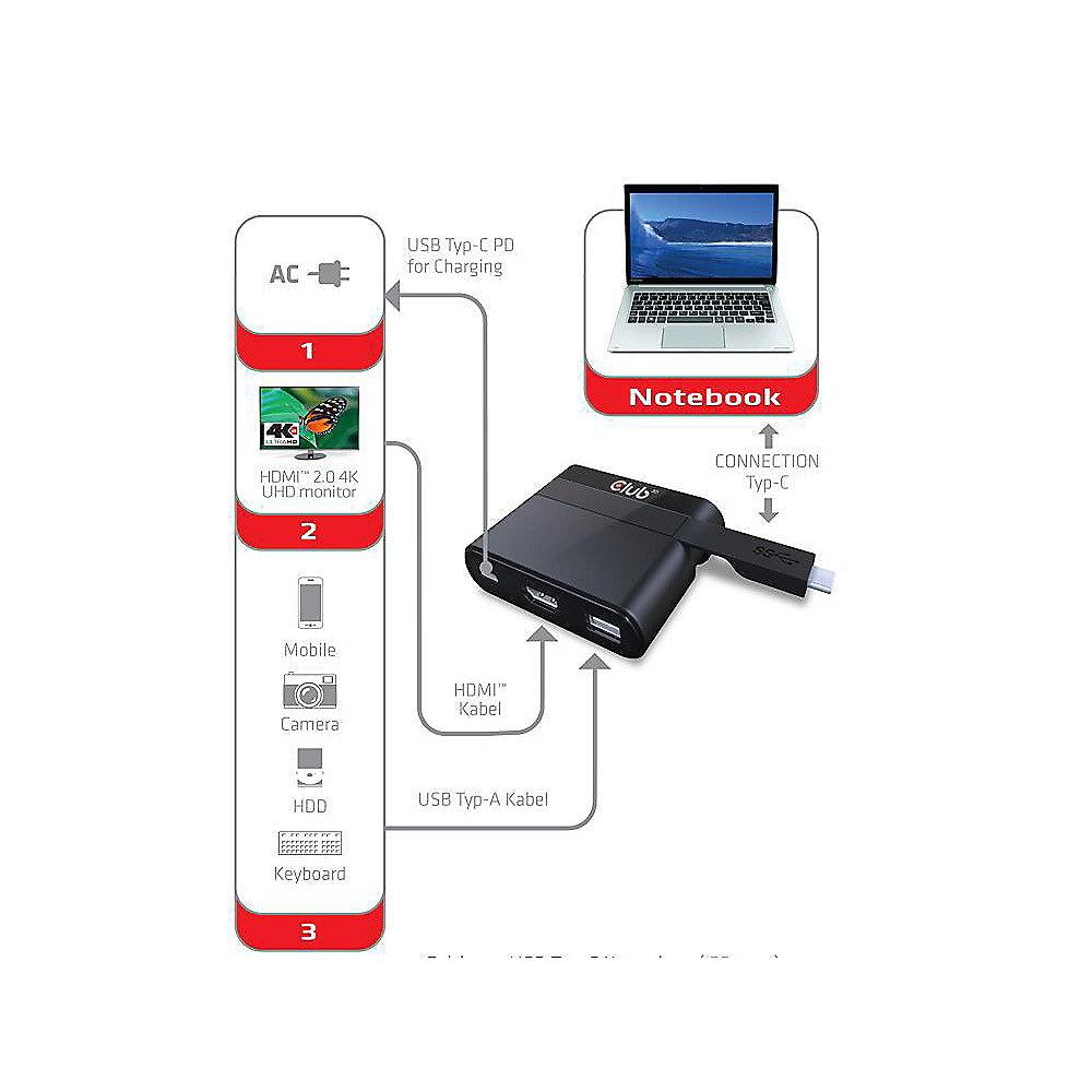 Club 3D USB Typ-C auf HDMI 2.0   USB 2.0   USB Typ-C Charging Mini Dock CSV-1534