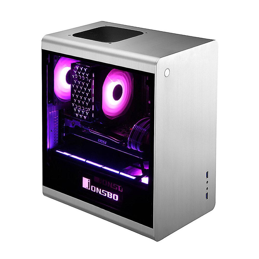 Cooltek Jonsbo RM3 RGB Mini Tower mATX Gehäuse mit Seitenfenster, USB3.0, Silber