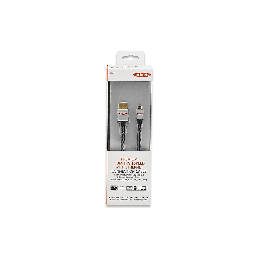 ednet HDMI Anschlusskabel 2m D zu A Premium 3D vergoldet St./St. schwarz