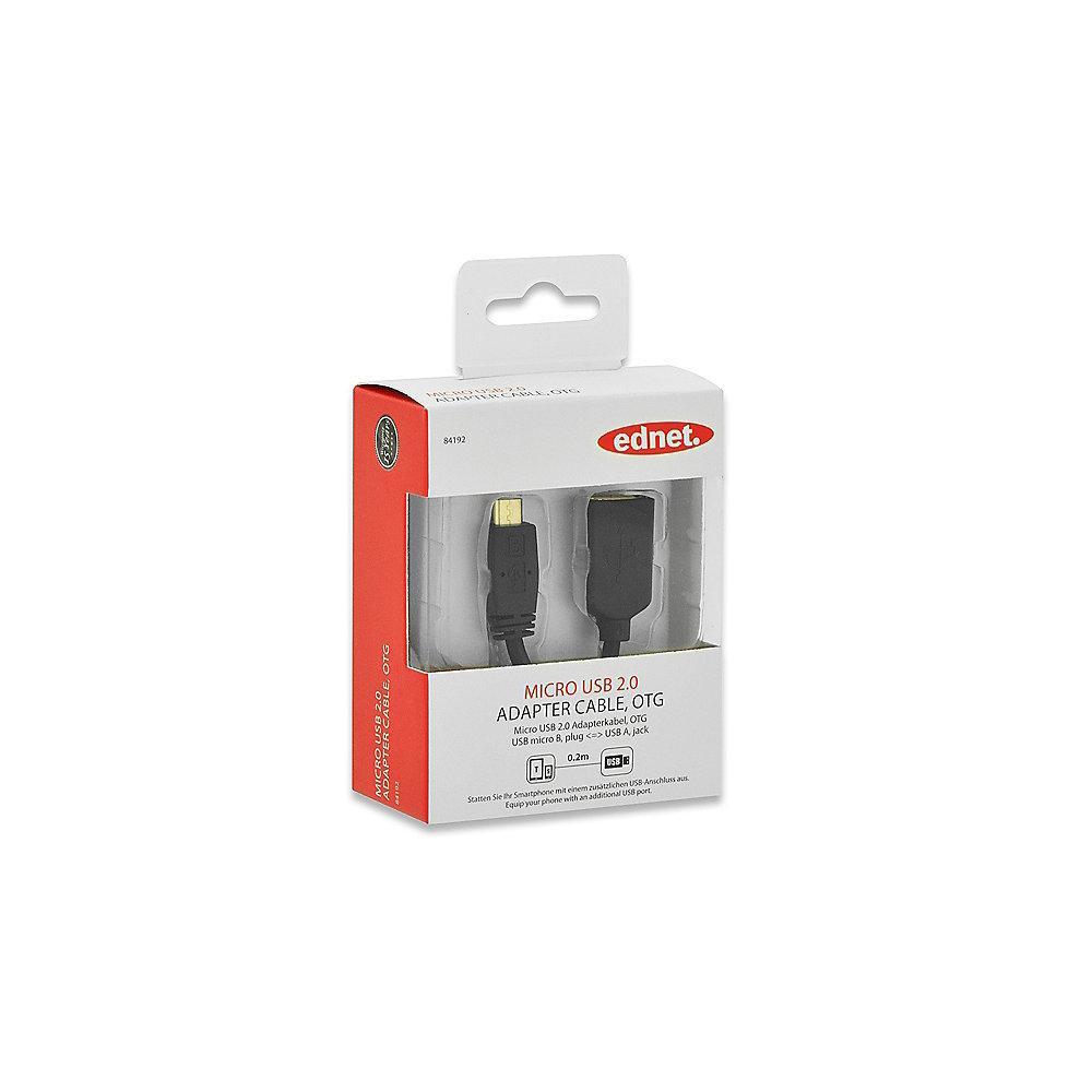 ednet USB 2.0 Adapterkabel 0,2m micro B zu A OTG vergoldet St./Bu. schwarz