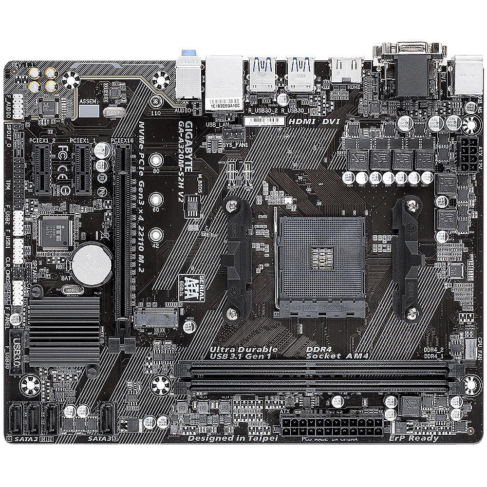 Gigabyte GA-A320M-S2H V2 mATX Mainboard Sockel AM4 GL/HDMI/DVI/VGA/M.2, Gigabyte, GA-A320M-S2H, V2, mATX, Mainboard, Sockel, AM4, GL/HDMI/DVI/VGA/M.2