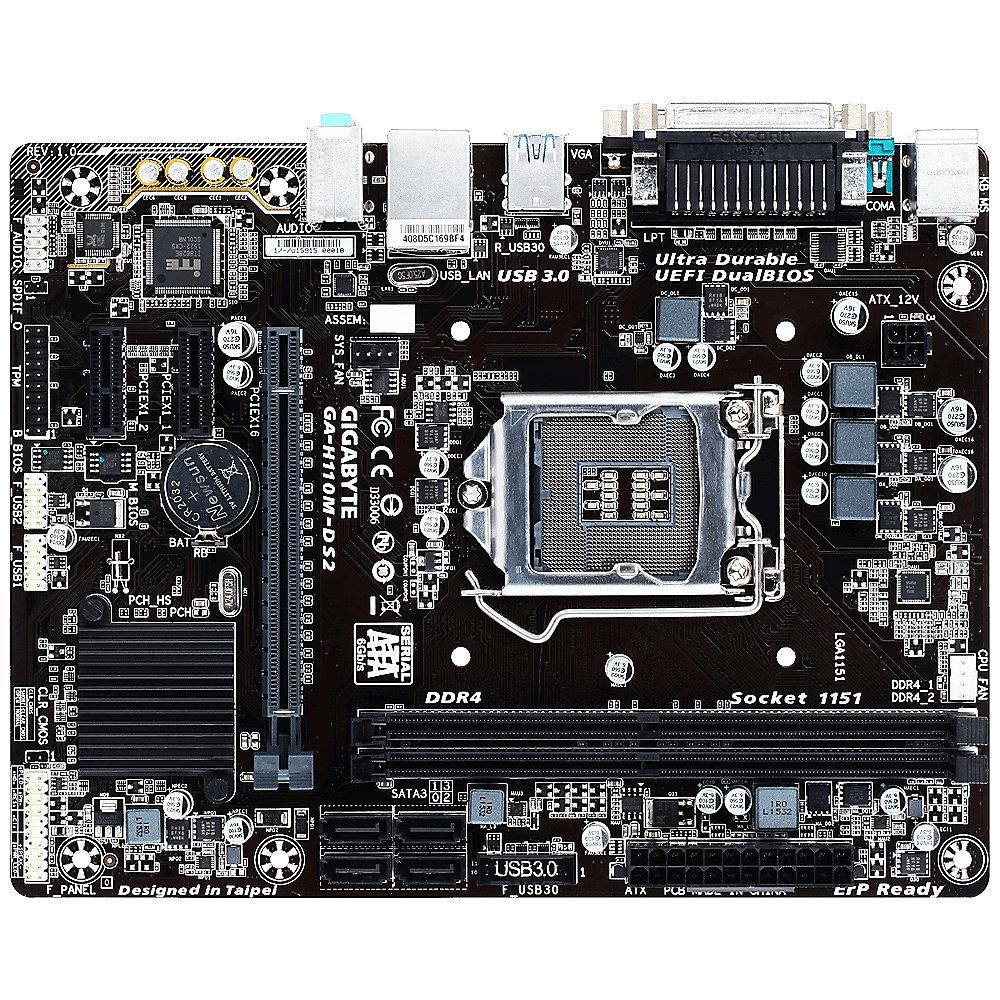 Gigabyte GA-H110M-DS2 GL/USB3.0/SATA600/VGA mATX Mainboard Sockel 1151