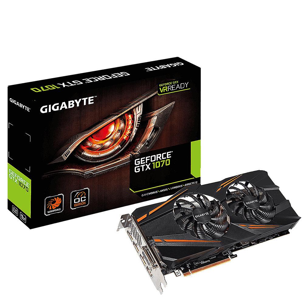 Gigabyte GeForce GTX 1070 Windforce OC Rev2 8GB GDDR5 Grafikkarte DVI/HDMI/3xDP, Gigabyte, GeForce, GTX, 1070, Windforce, OC, Rev2, 8GB, GDDR5, Grafikkarte, DVI/HDMI/3xDP