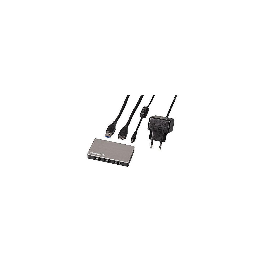 Hama USB-3.0-Hub 1:4 für Ultrabooks mit Netzteil, schwarz/silber, Hama, USB-3.0-Hub, 1:4, Ultrabooks, Netzteil, schwarz/silber