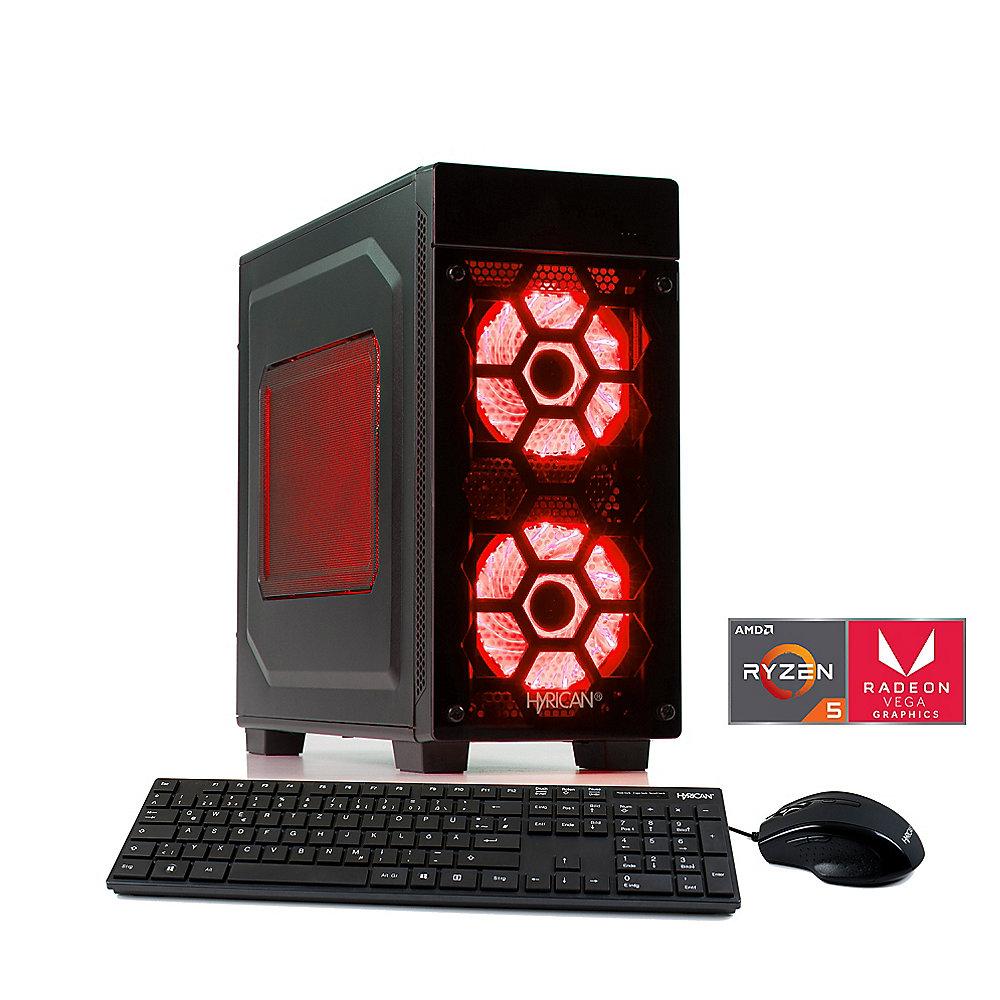 Hyrican Striker Gaming PC 5844 red Ryzen 5 2400G 8GB 1TB 120GB SSD Vega 11 Win10