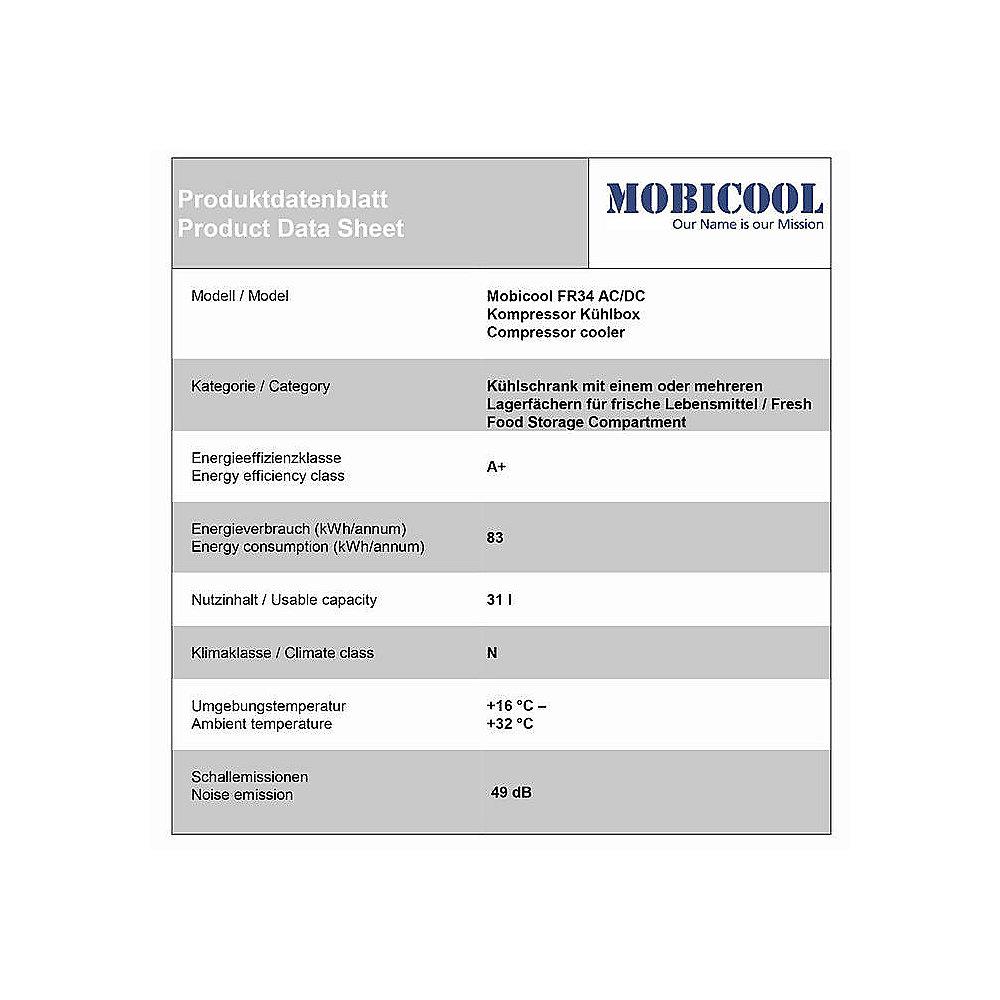 Mobicool FR34 Kompressorkühlbox 31L 12/24V / 100-240V