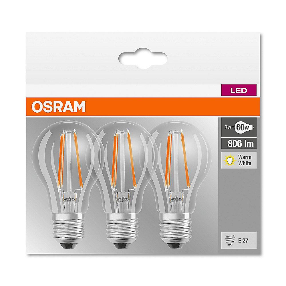 Osram LED Filament Classic A60 Birne 4W (40W) klar E27 warmweiß 3er-Pack