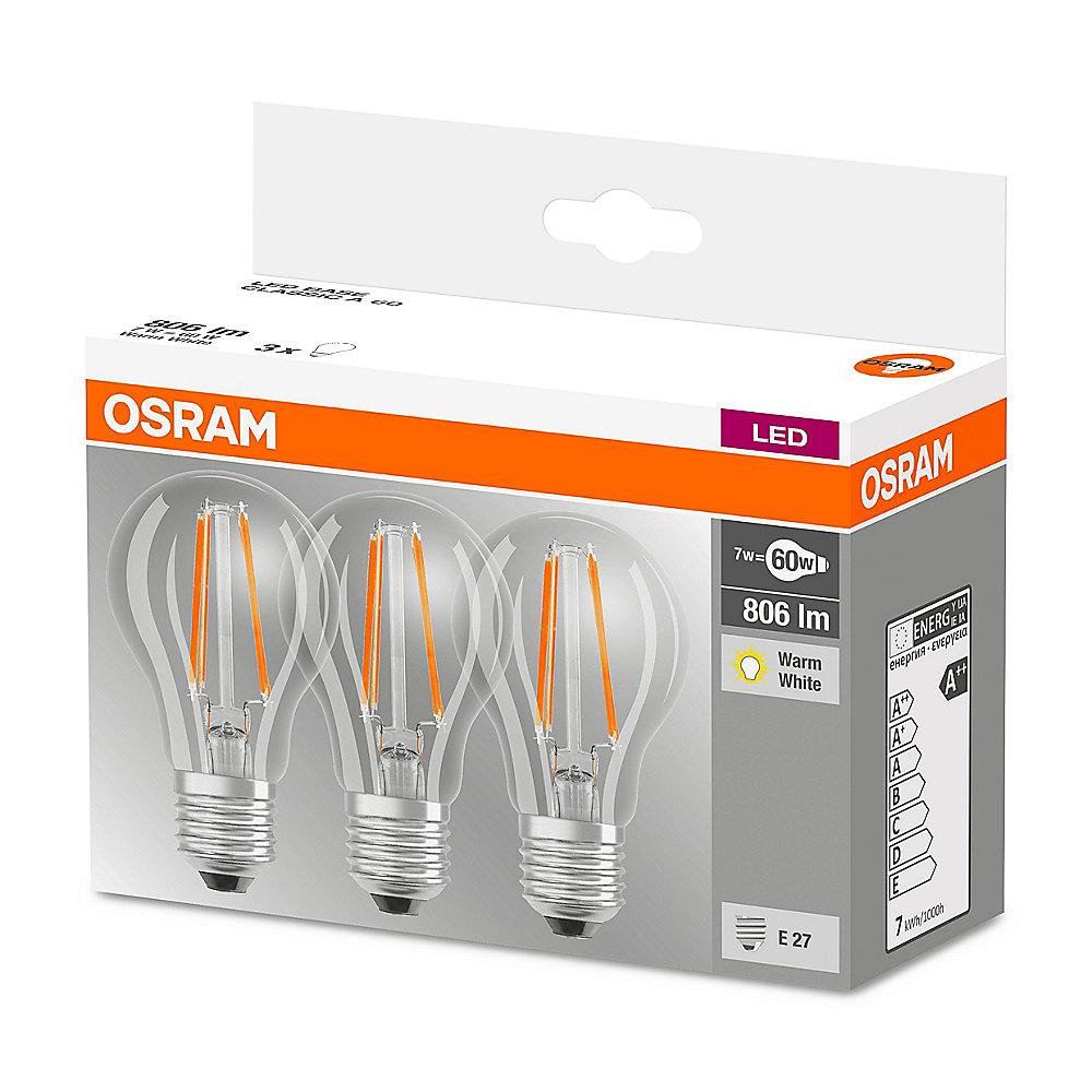 Osram LED Filament Classic A60 Birne 4W (40W) klar E27 warmweiß 3er-Pack