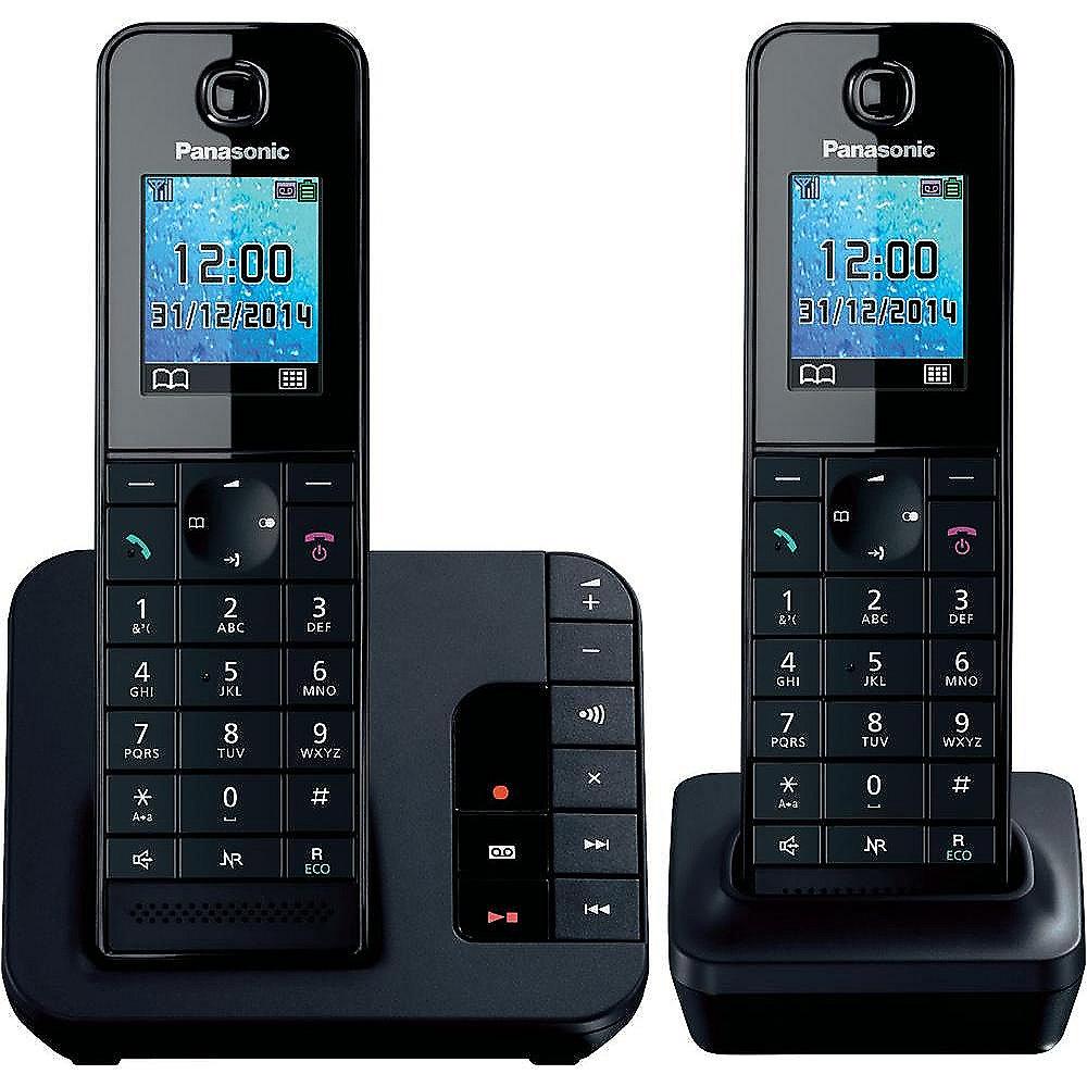 Panasonic KX-TGH222GB Duo schnurloses Festnetztelefon(analog)mit AB,schwarz-matt