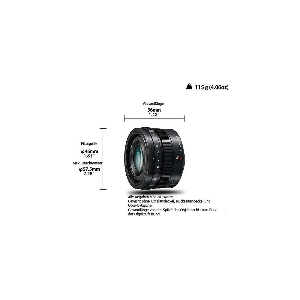 Panasonic Leica DG SUMMILUX 15mm f/1.7 Weitwinkel Objektiv schwarz (H-X015)