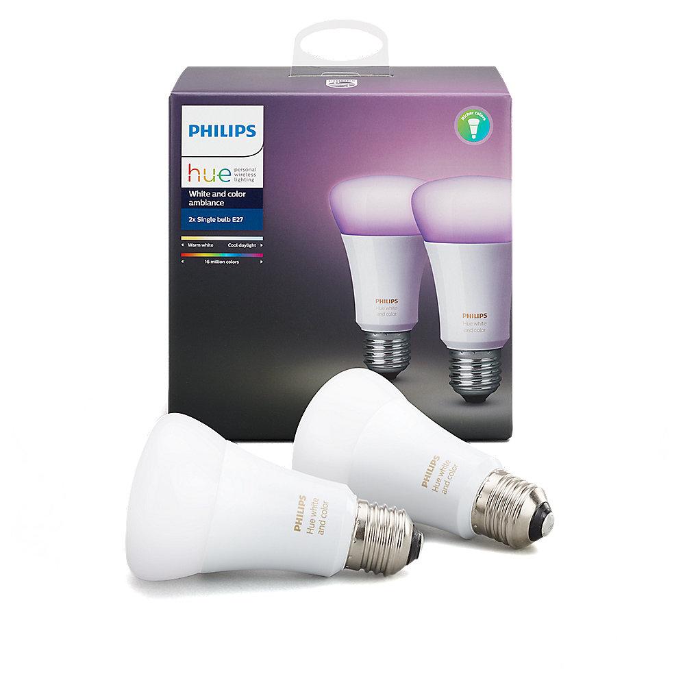 Philips Hue White and Color Ambiance RGBW LED E27 Doppelpack 10W