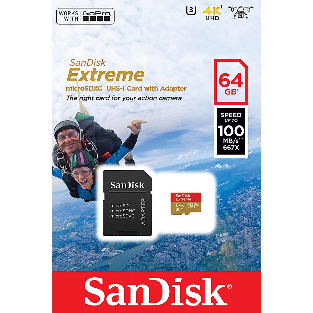 SanDisk ActionSC 64GB microSDXC Speicherkarte Kit 60 MB/s, Class 10, U3, V30, A1