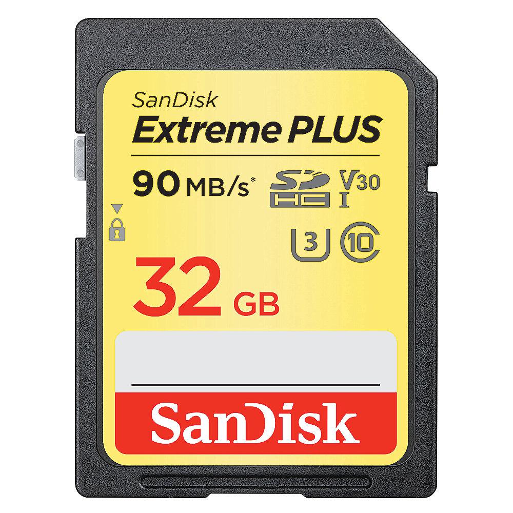 SanDisk Extreme Plus 32 GB SDHC Speicherkarte (90 MB/s, Class 10, U3, V30)