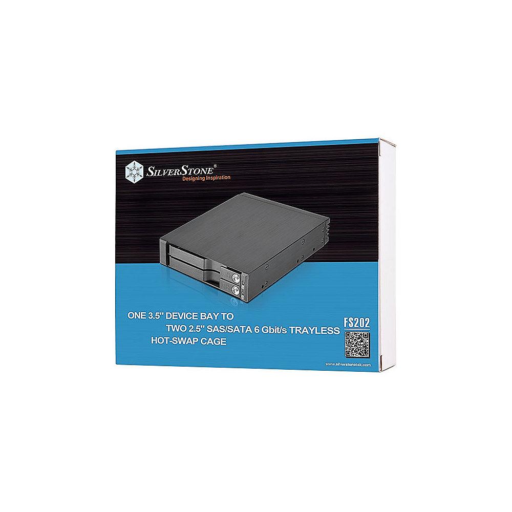 SilverStone SST-FS202B 3.5 Zoll Einbauschacht für 2x 2,5 Zoll Festplatten/SSD, SilverStone, SST-FS202B, 3.5, Zoll, Einbauschacht, 2x, 2,5, Zoll, Festplatten/SSD