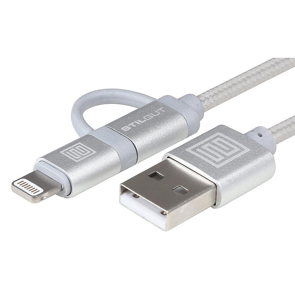 StilGut 2-in-1-Ladekabel mit Lightning & Micro-USB, silber