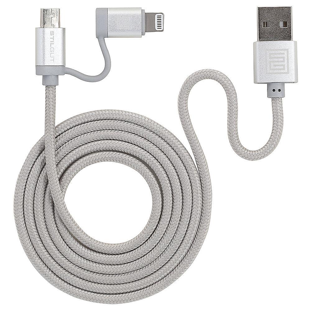 StilGut 2-in-1-Ladekabel mit Lightning & Micro-USB, silber