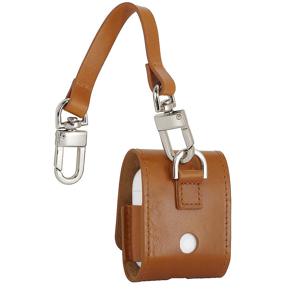 StilGut AirPod Case mit Lederband & Karabiner cognac