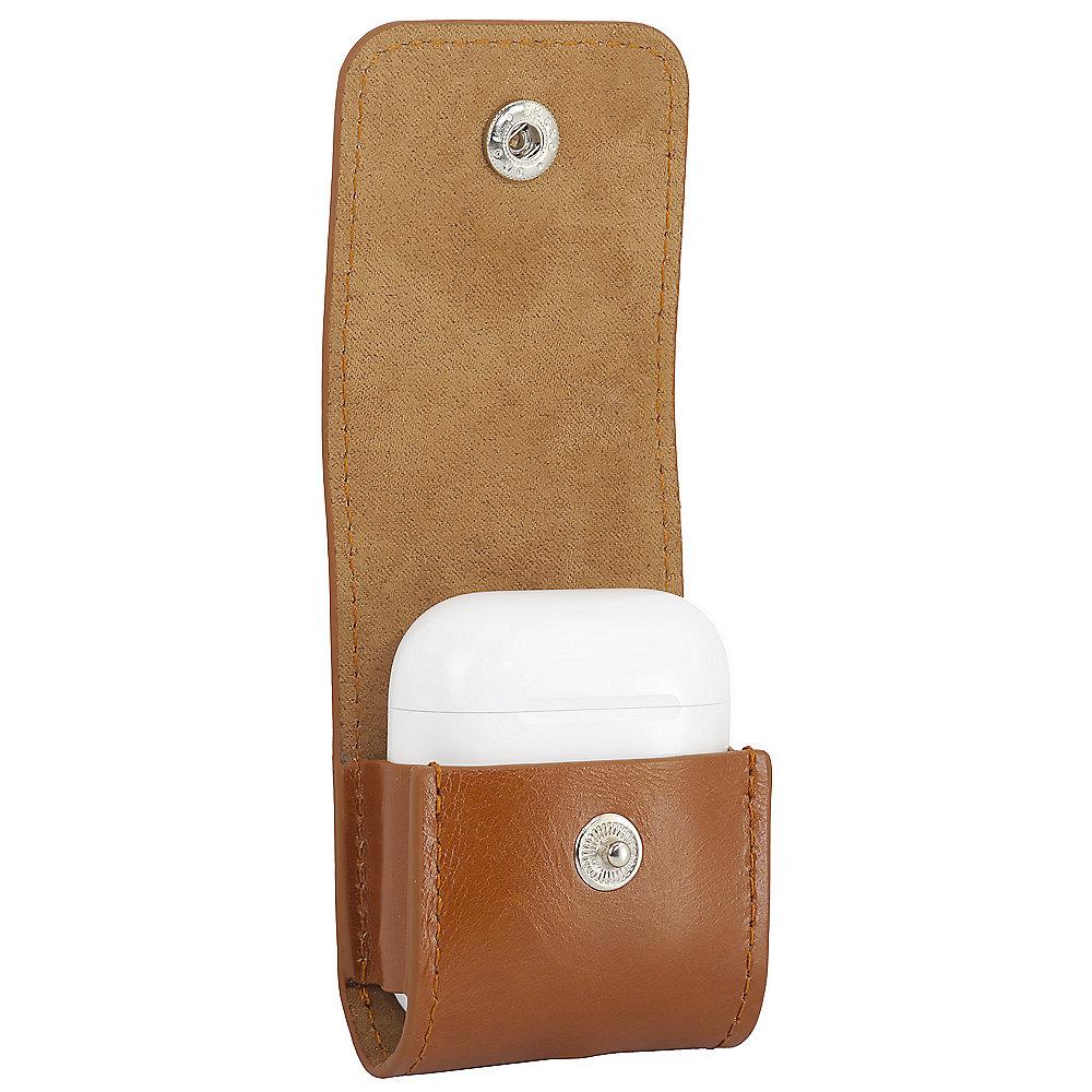 StilGut AirPod Case mit Lederband & Karabiner cognac