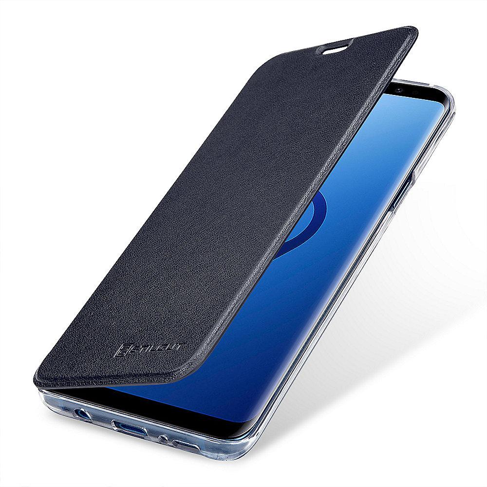 StilGut Book Type mit NFC/RFID Blocker für Samsung Galaxy S9  dunkelblau/transp.