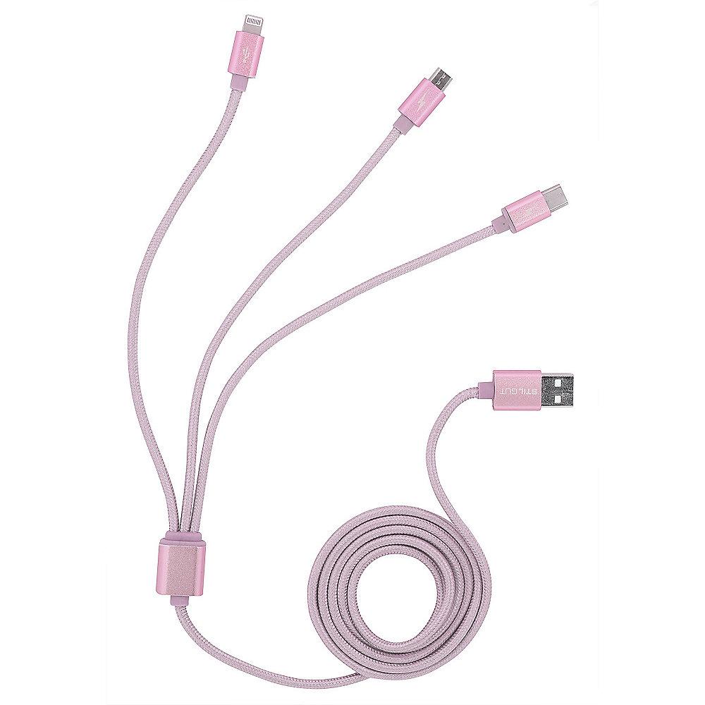 StilGut Ladekabel Magic Trio (USB-C, Lightning, Micro-USB), roségold, StilGut, Ladekabel, Magic, Trio, USB-C, Lightning, Micro-USB, roségold