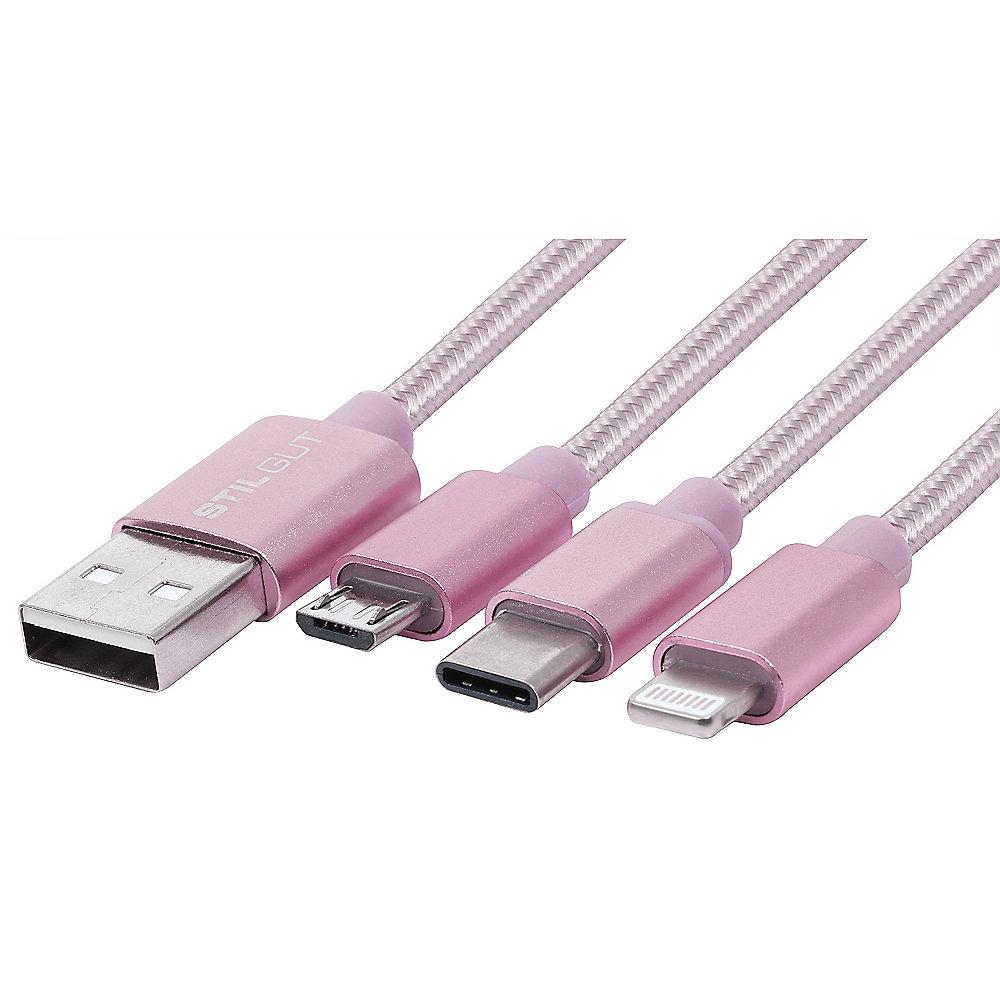 StilGut Ladekabel Magic Trio (USB-C, Lightning, Micro-USB), roségold