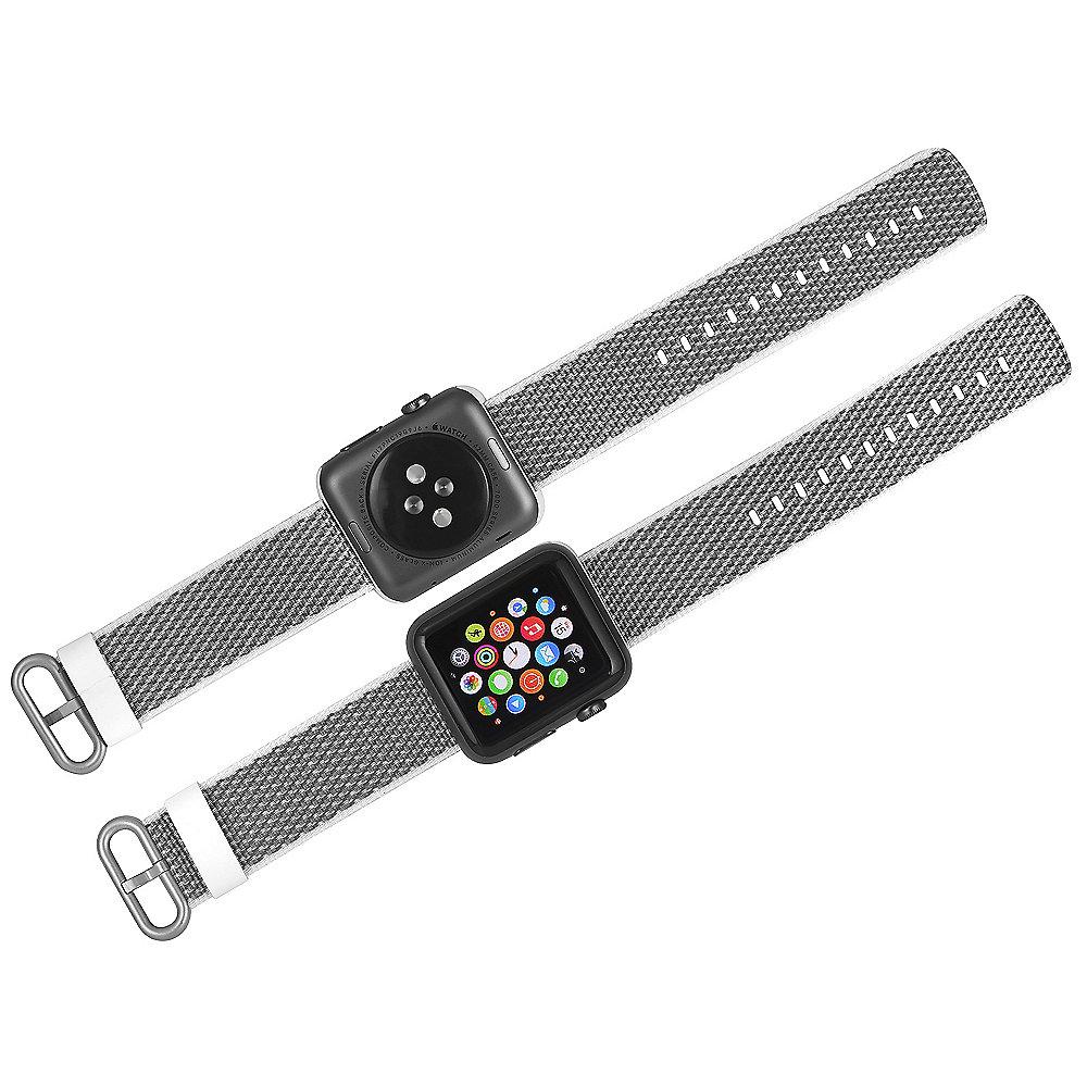 StilGut Nylon Armband für Apple Watch Serie 1-4 42mm grau/weiß