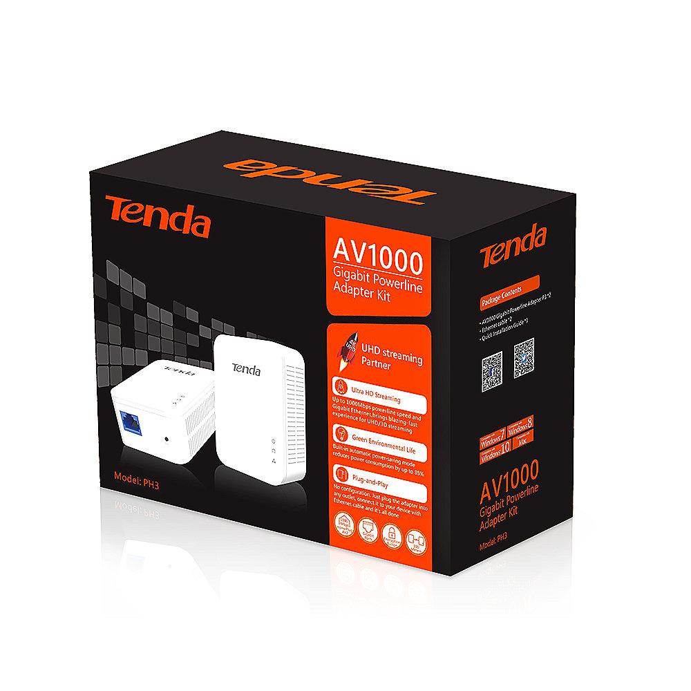 Tenda PH3 AV1000 Gigabit Powerline Adapter Kit, Tenda, PH3, AV1000, Gigabit, Powerline, Adapter, Kit