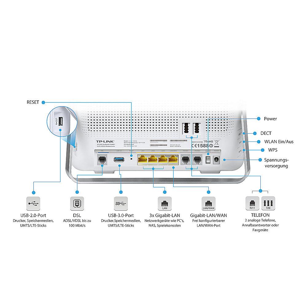 TP-LINK Archer VR900v AC1900 VoIP WLAN VDSL2 Modem Gigabit Router DECT, TP-LINK, Archer, VR900v, AC1900, VoIP, WLAN, VDSL2, Modem, Gigabit, Router, DECT