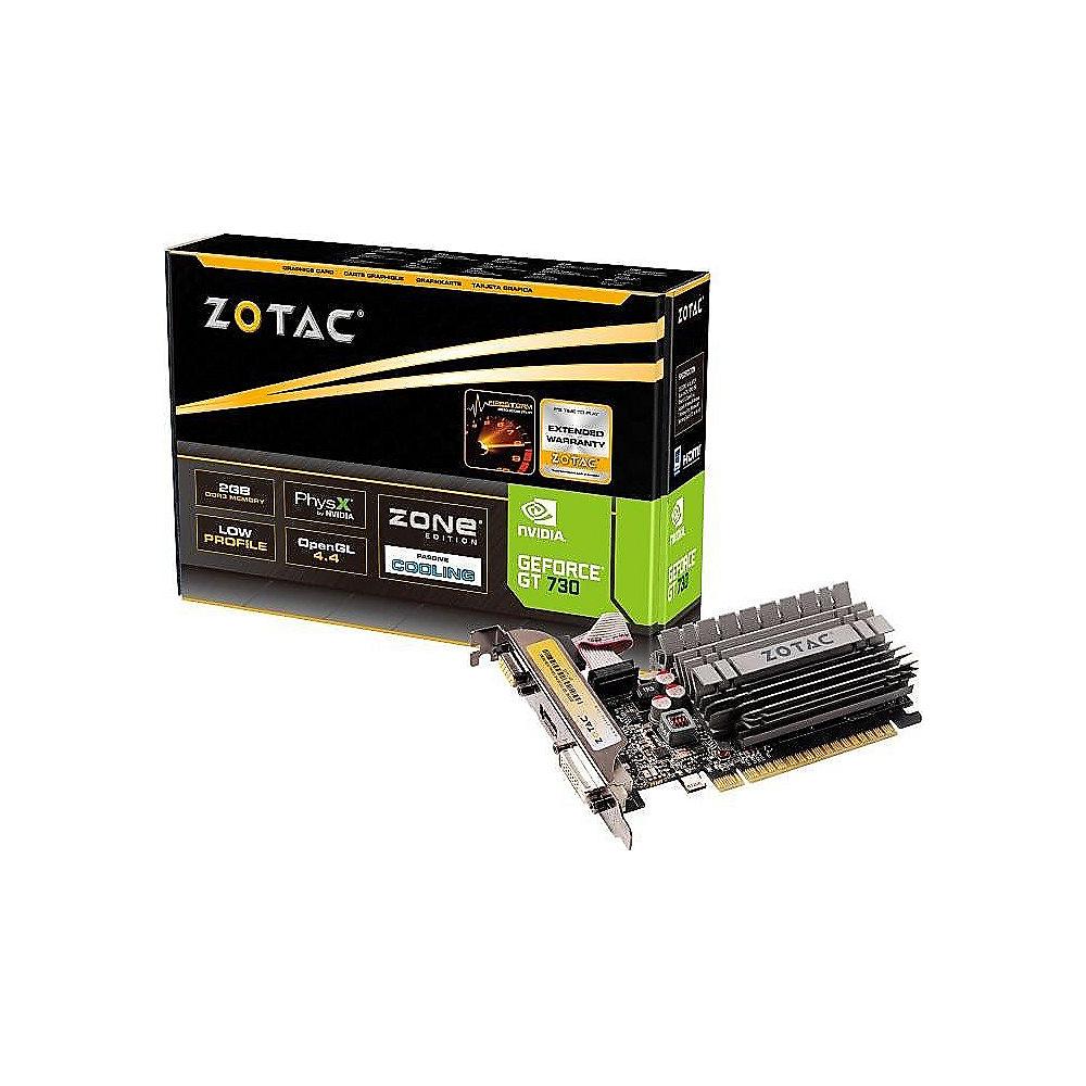 Zotac GeForce GT 730 Zone Edition 2GB DDR3 Grafikkarte LP DVI/HDMI/VGA, Zotac, GeForce, GT, 730, Zone, Edition, 2GB, DDR3, Grafikkarte, LP, DVI/HDMI/VGA