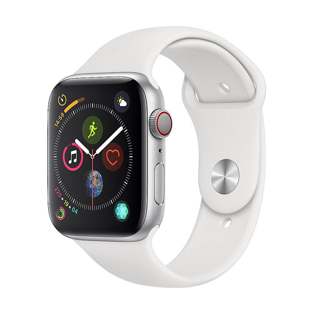 Apple Watch Series 4 LTE 44mm Aluminiumgehäuse Silber mit Sportarmband Weiß