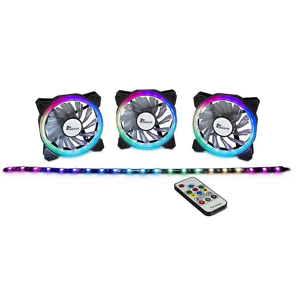 Argus RGB-Fan Set RS03 mit Fernbedienung, 3x 120 mm Lüfter, RGB Leiste, Argus, RGB-Fan, Set, RS03, Fernbedienung, 3x, 120, mm, Lüfter, RGB, Leiste