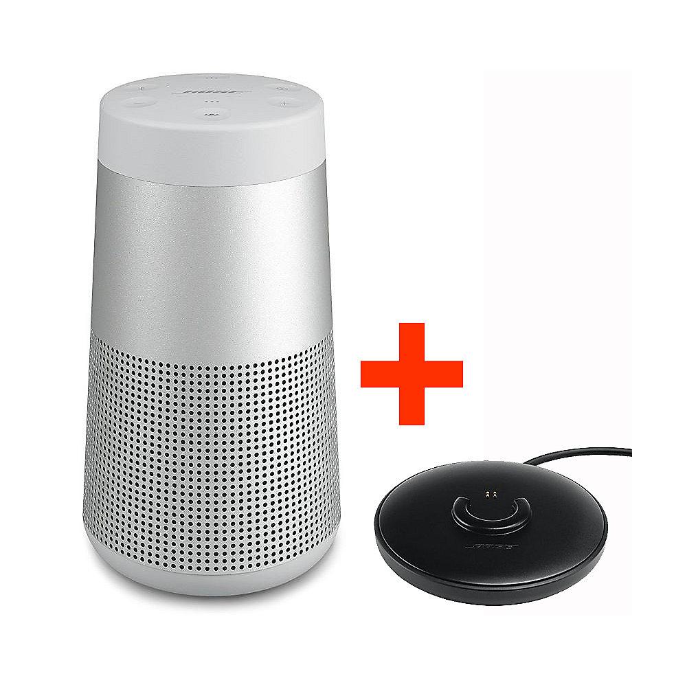 BOSE SoundLink Revolve Bluetooth Lautsprecher silber mit Akku inkl. Ladeschale, BOSE, SoundLink, Revolve, Bluetooth, Lautsprecher, silber, Akku, inkl., Ladeschale