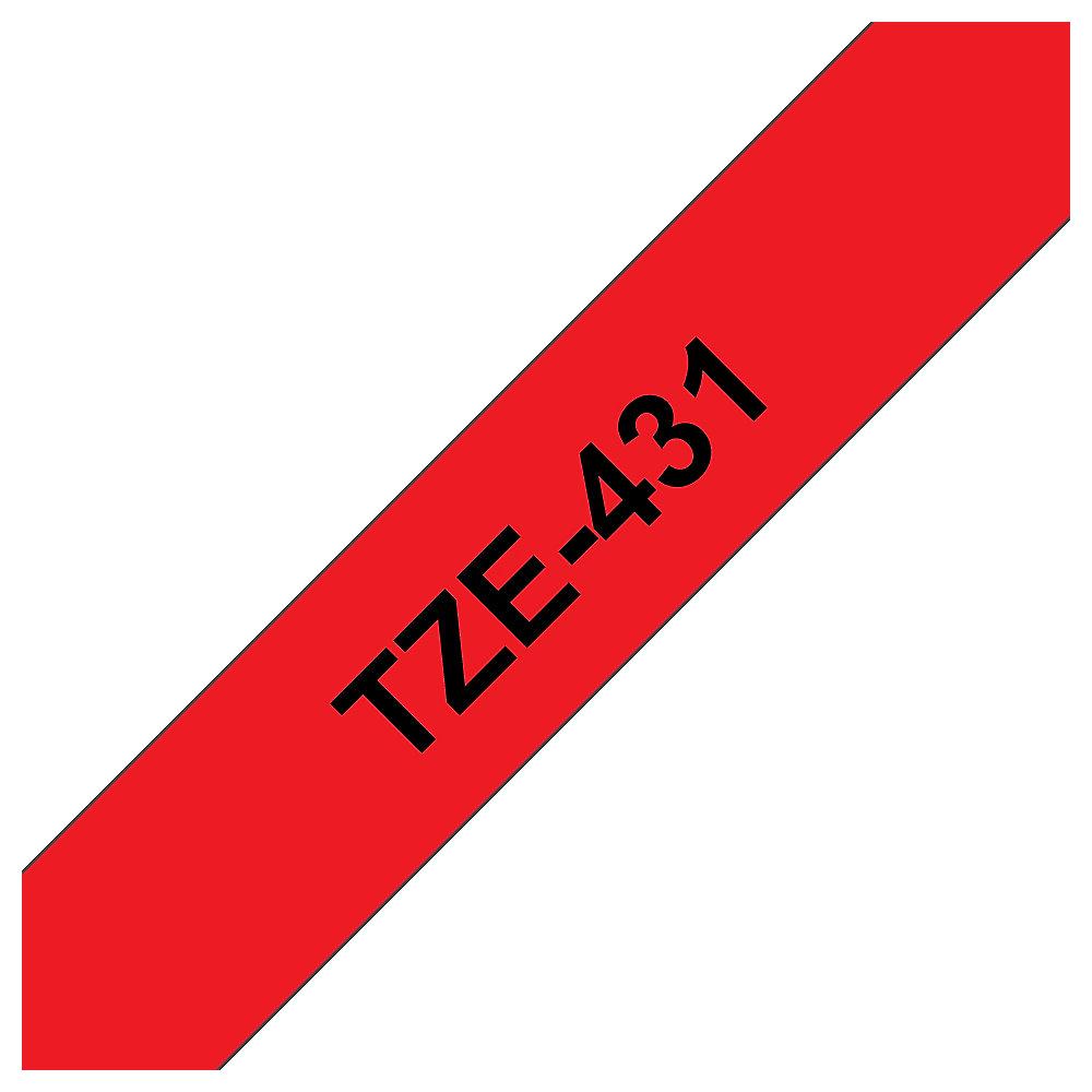 Brother TZe-431 Schriftband, 12mm x 8m , schwarz auf rot, selbstklebend