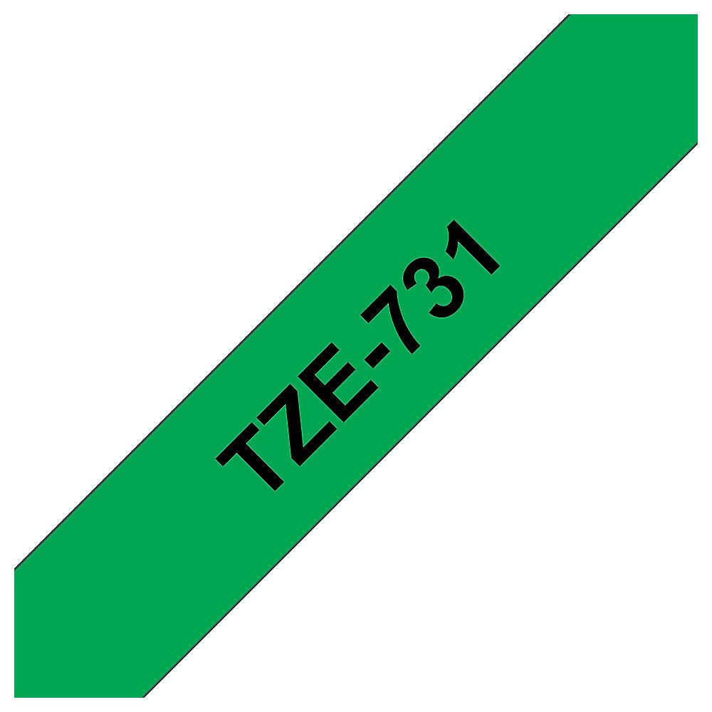 Brother TZe-731 Schriftband, schwarz auf grün, 12mm x 8m, selbstklebend