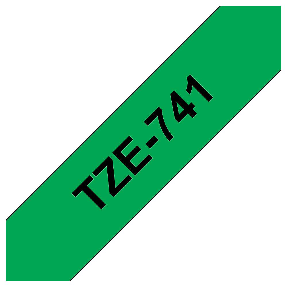Brother TZe-741 Schriftband, schwarz auf grün, 18mm x 8m, selbstklebend
