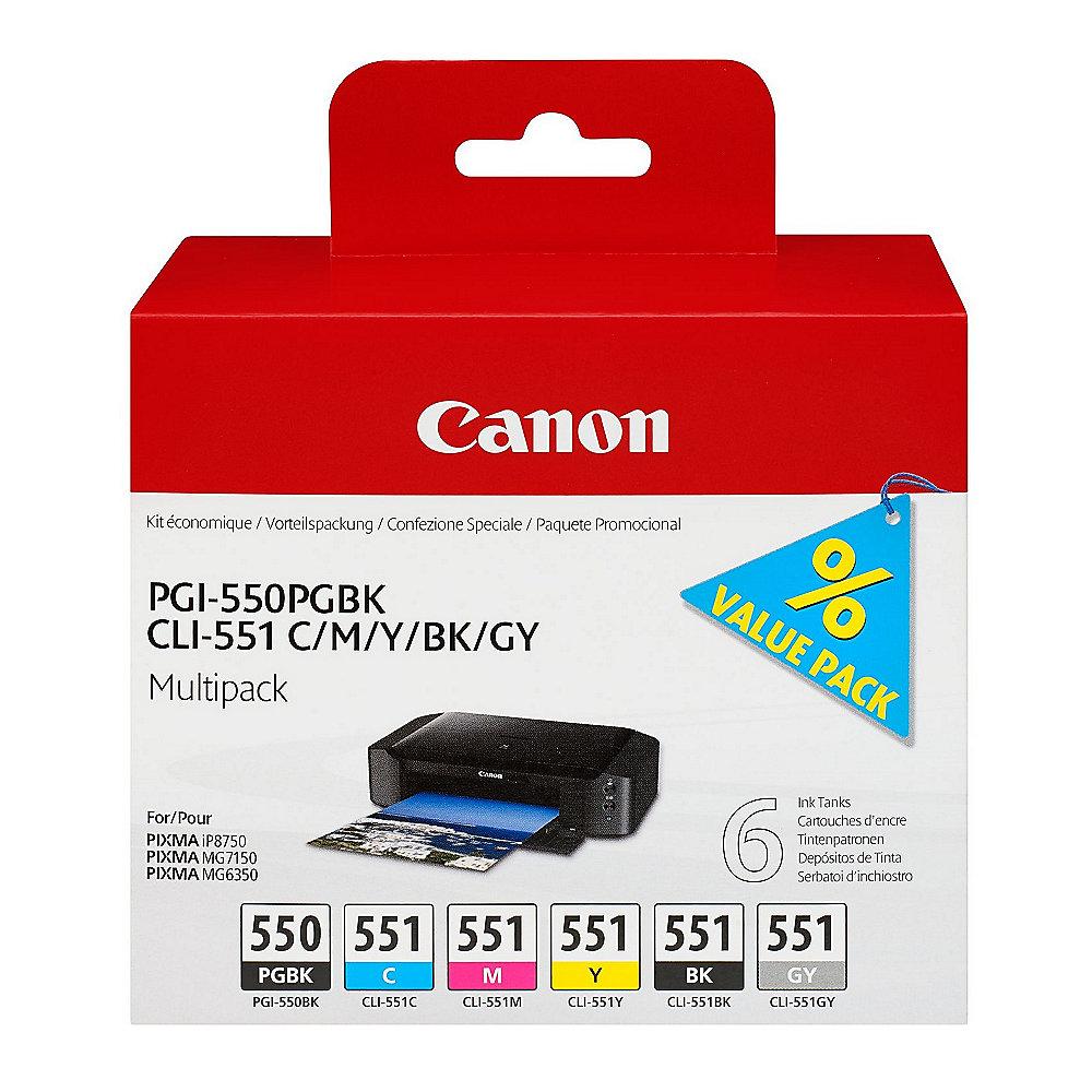 Canon 6496B005 Original Tinten Multipack PGI-550/CLI-551 (PGBK/C/M/Y/BK/GY), Canon, 6496B005, Original, Tinten, Multipack, PGI-550/CLI-551, PGBK/C/M/Y/BK/GY,